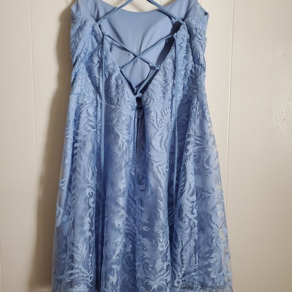Glittery floral powder blue mini dress size 11 - Picture 3 of 4